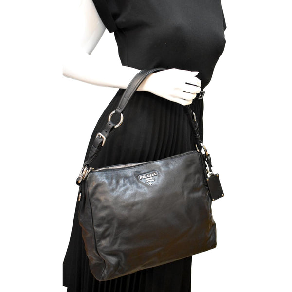 Prada Leather Shoulder Bag in Black Color - Full View