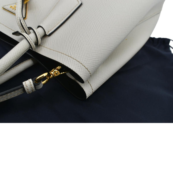 PRADA Medium Double Saffiano Leather Crossbody Bag White  - Hot Deals