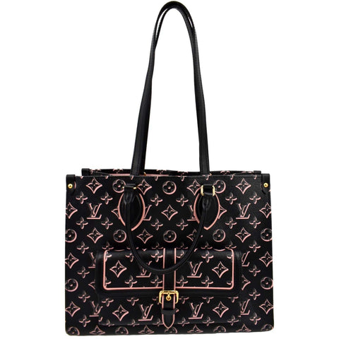 LOUIS VUITTON Onthego MM Fall For You Monogram Canvas Tote Shoulder Bag Black