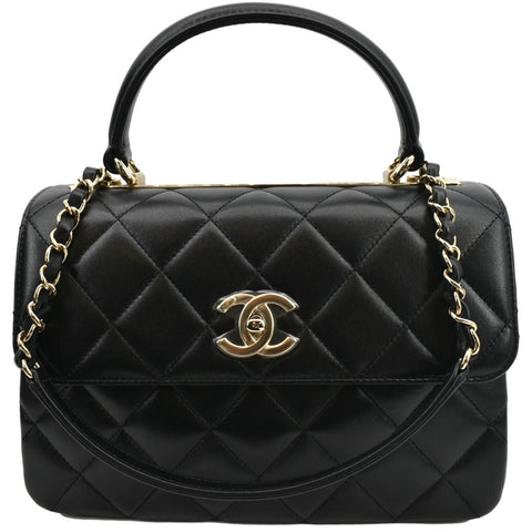 CHANEL Small Trendy CC Quilted Lambskin Dual Handle Flap Shoulder Bag Black