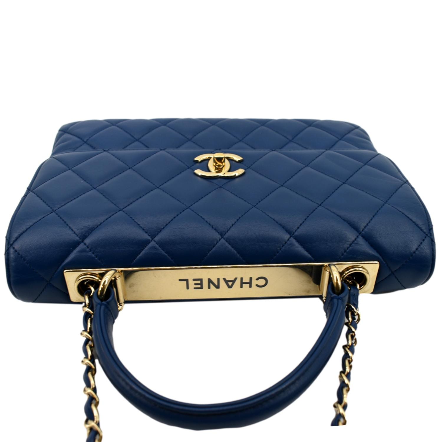 Chanel Navy Blue Quilted Lambskin Mini Flap Bag With Top Handle
