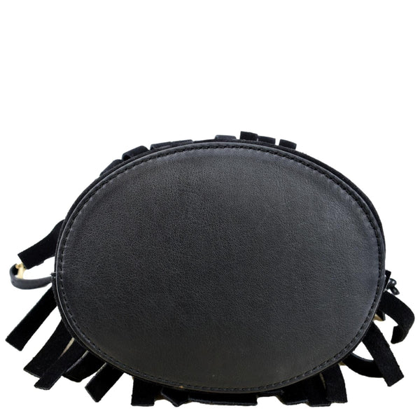 Burberry Mini Fringe Suede Crossbody Bucket Bag in Black - Bottom 
