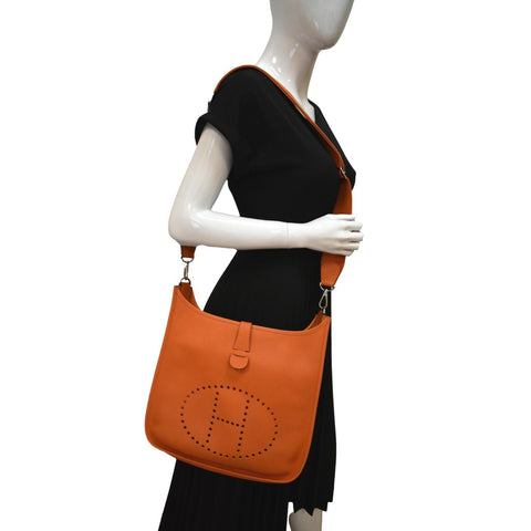 HERMES Evelyne PM III Clemence Leather Crossbody Bag Orange