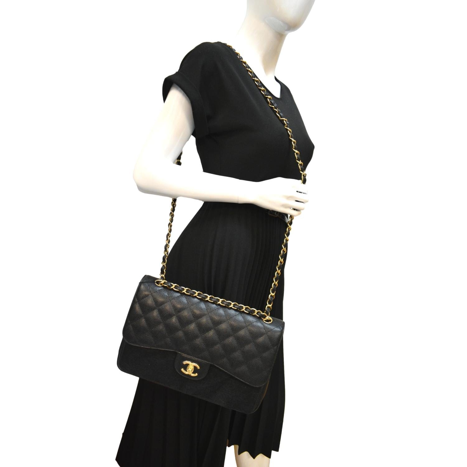 CHANEL, Bags, Chanel Classic Largejumbo Black Caviar Flap Bag With Silver  Hardware Nib