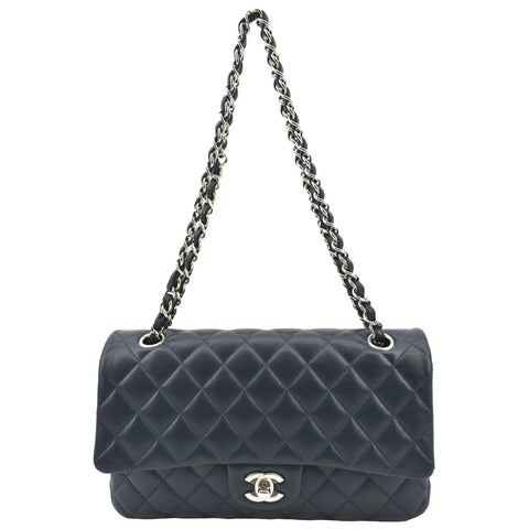 CHANEL Classic Flap Medium Leather Shoulder Bag Blue