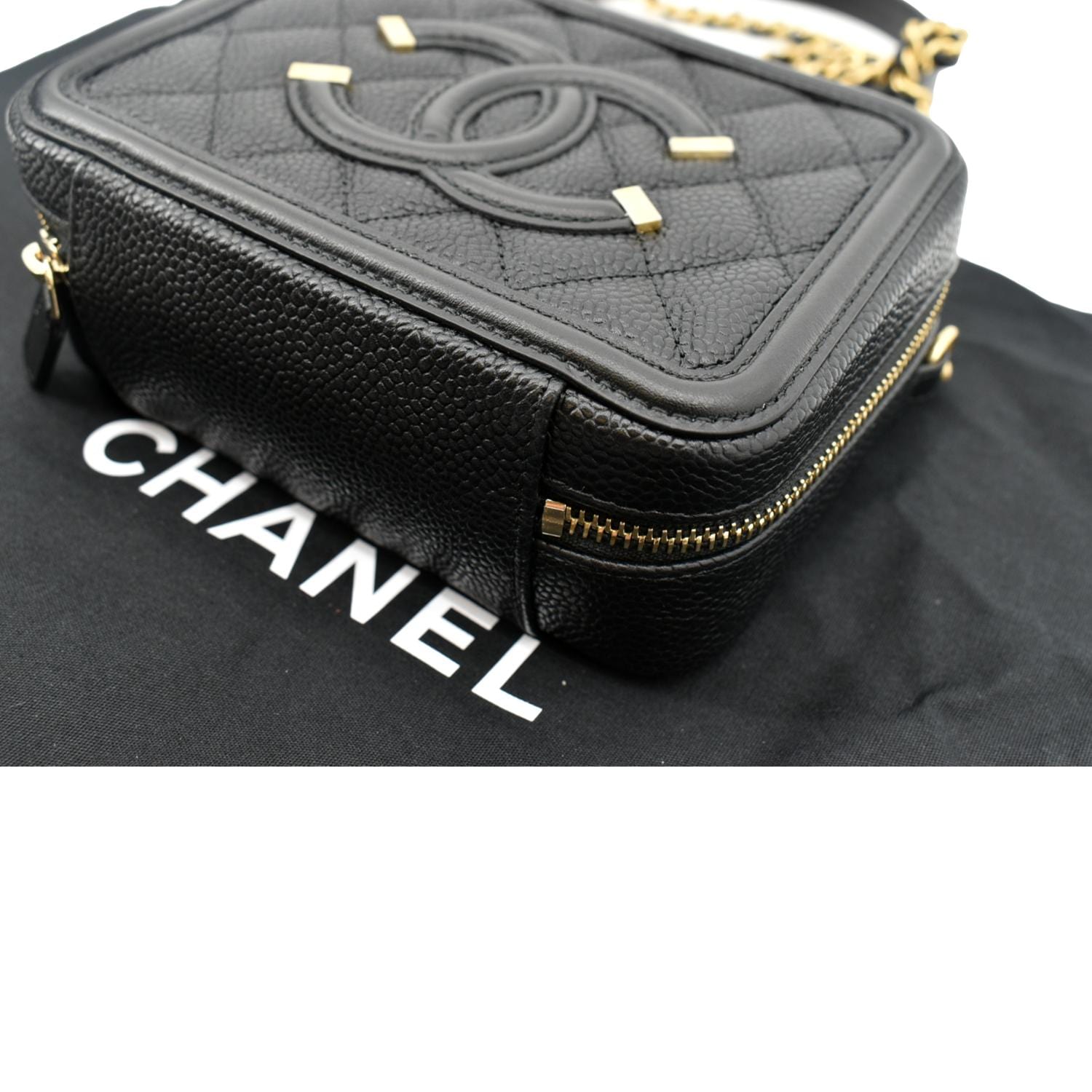 Chanel Caviar Quilted CC North South Filigree Vanity Case Pink