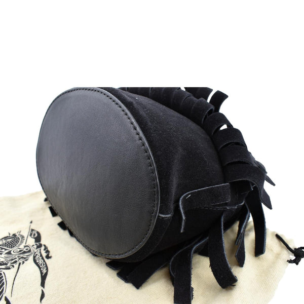 Burberry Mini Fringe Suede Crossbody Bucket Bag in Black - Bottom Right