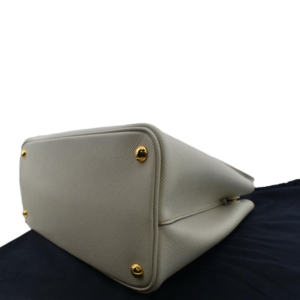 PRADA Medium Double Saffiano Leather Crossbody Bag White  - Hot Deals