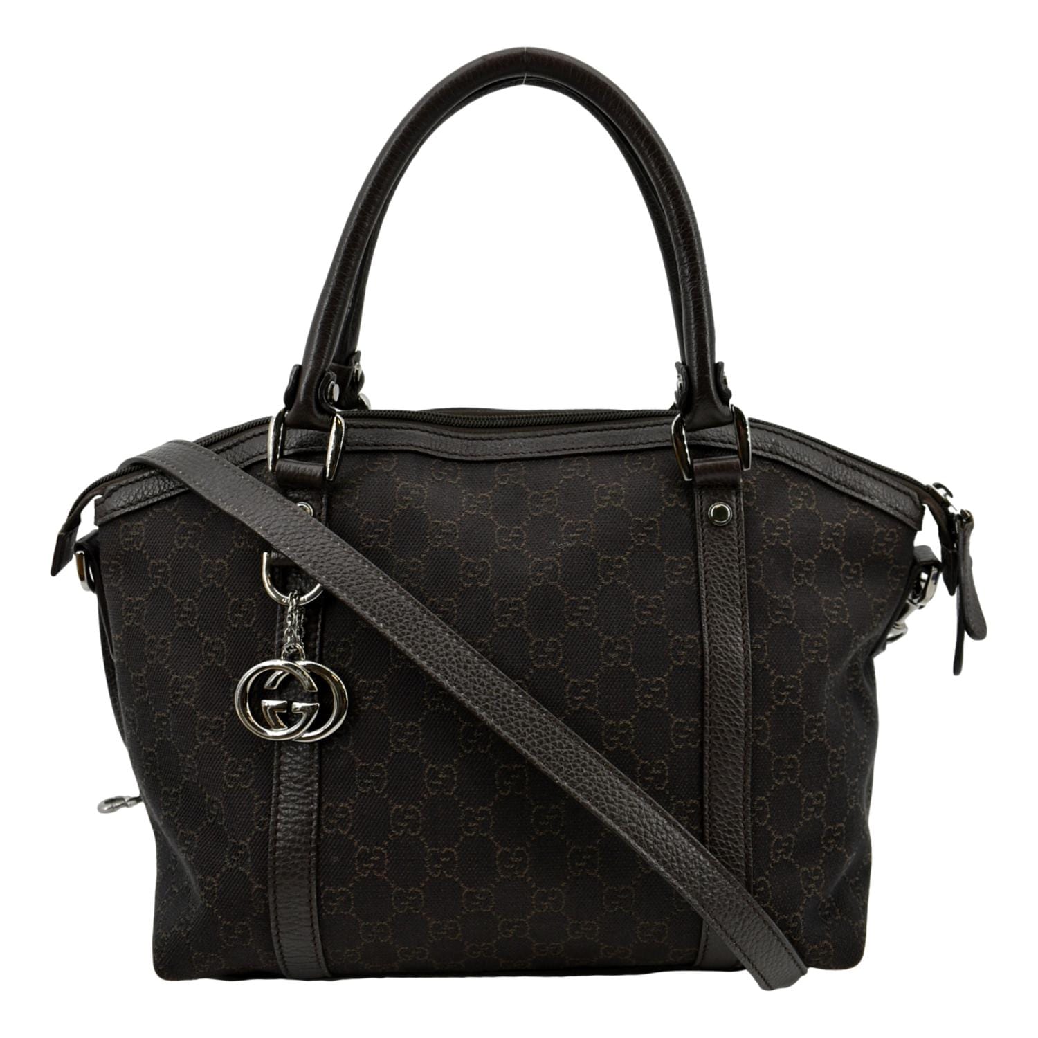 GUCCI Top Handle GG Canvas Tote Crossbody Bag Brown 341503