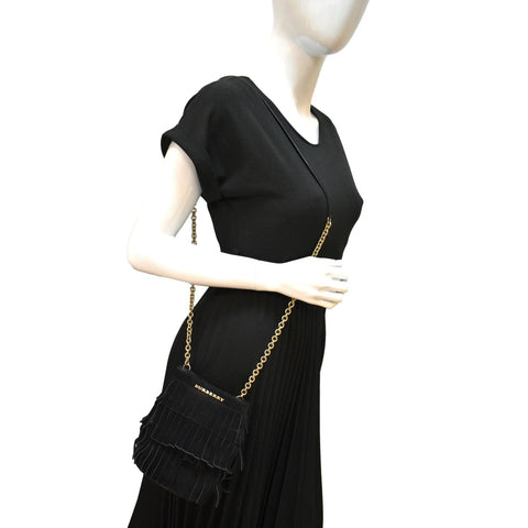 Burberry Mini Fringe Suede Crossbody Bucket Bag in Black - Full View