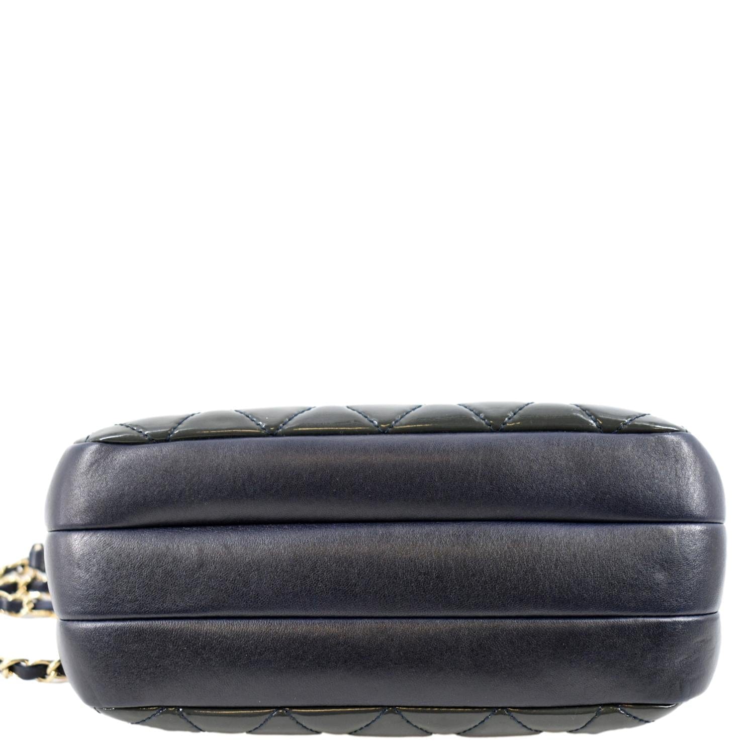 Chanel Double Zip Patent Leather Shoulder Bag Navy Blue