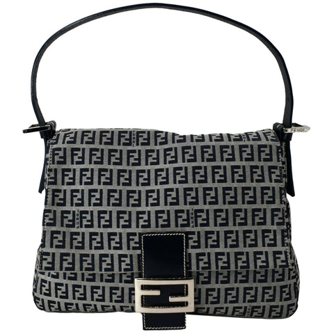 FENDI Mamma Baguette Zucca Hobo Shoulder Bag Grey