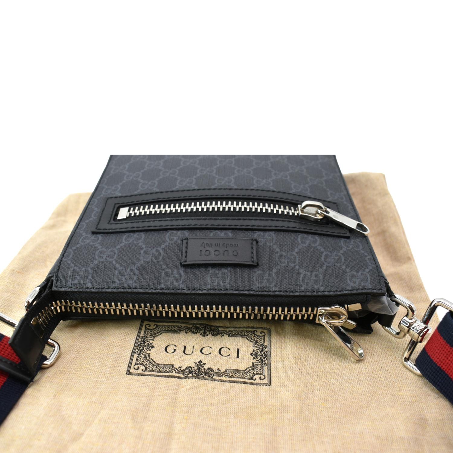 Gucci GG Supreme Portfolio Print Shoulder 523591 Black Leather