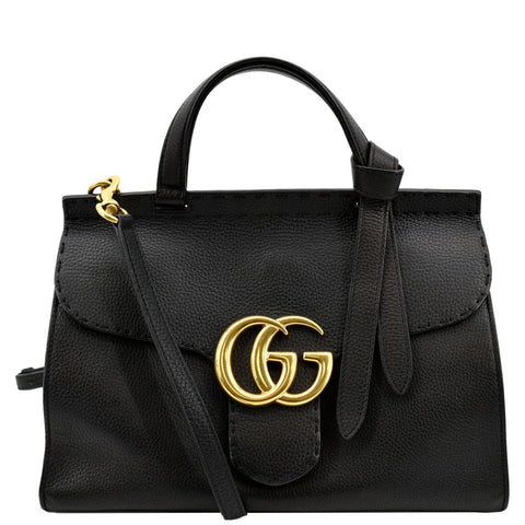 GUCCI GG Marmont Leather Top Handle Shoulder Bag Black 442622