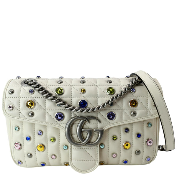 GUCCI GG Marmont Crystal-Embellished Crossbody Bag White 443497