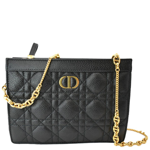 CHRISTIAN DIOR Caro Cannage Calfskin Zipped Pouch Black