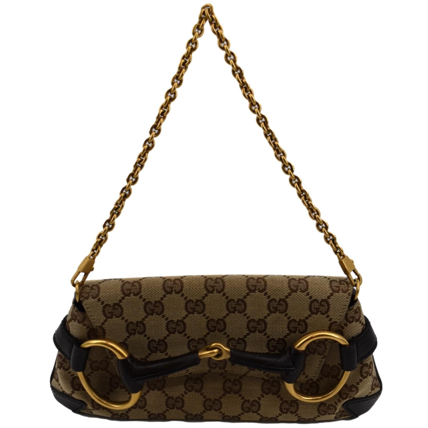 GUCCI Horsebit GG Canvas Clutch Bag Beige 114923