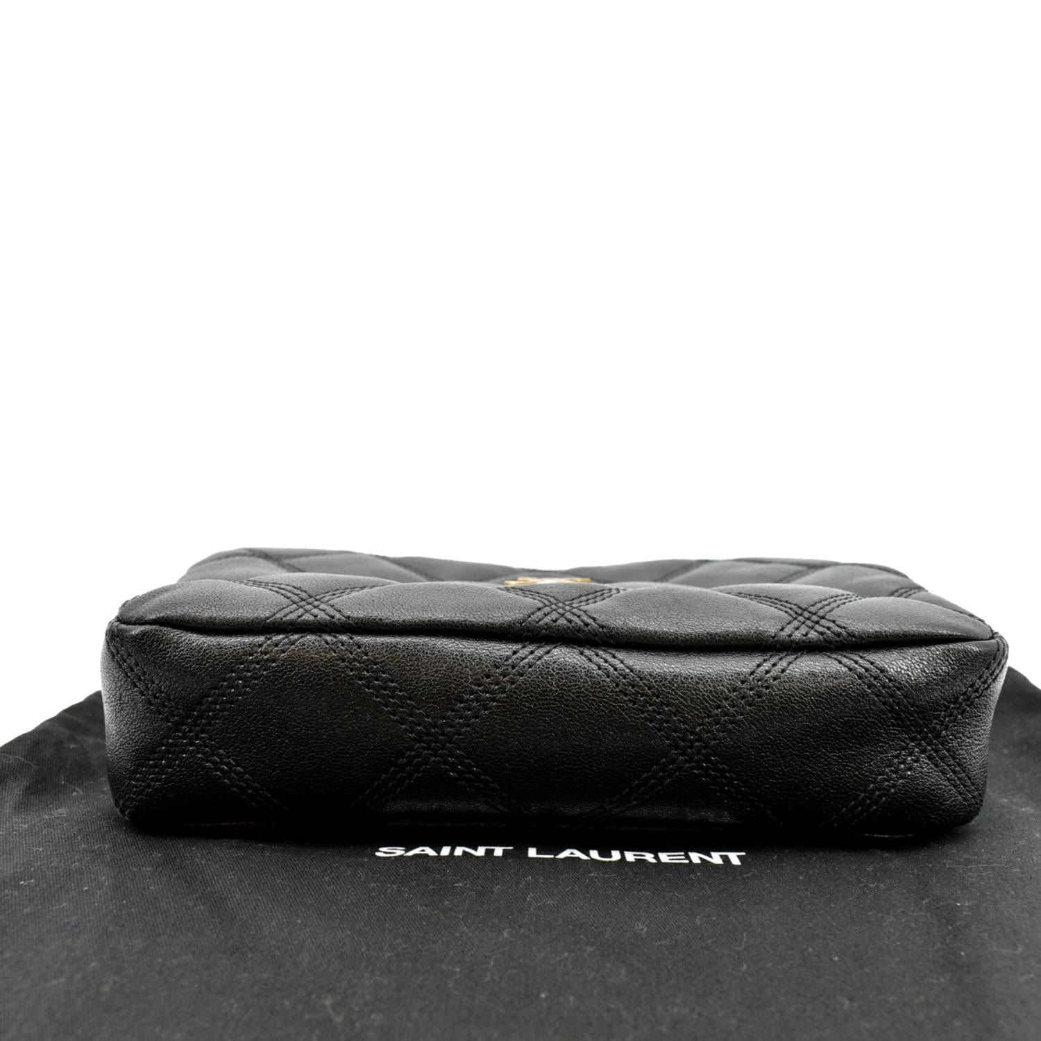 Saint Laurent ベッキー ダブルジップポーチ Saint Laurent Black Quilted Lambskin Double Zip Becky Pouch