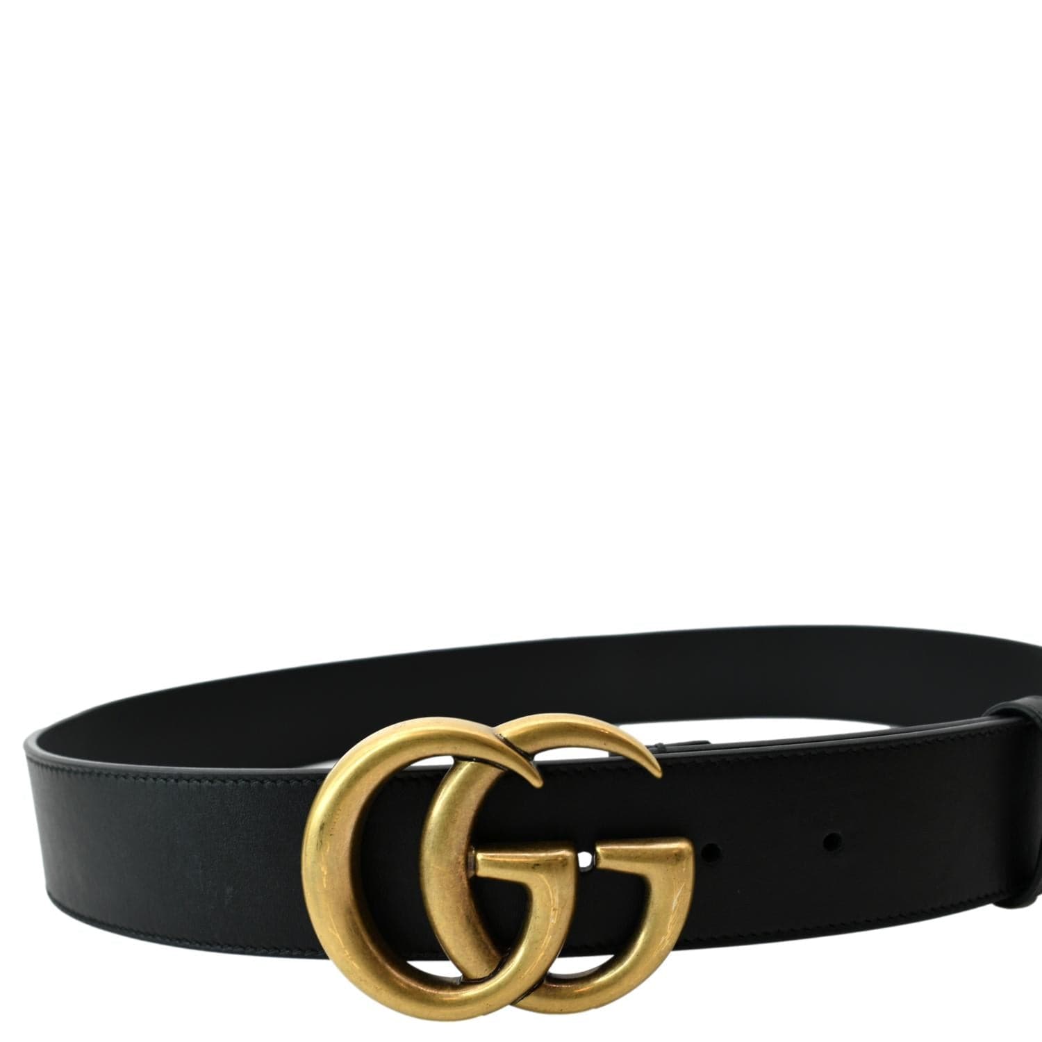 GUCCI Double G Buckle Leather Belt Black 400593 Size 95.38