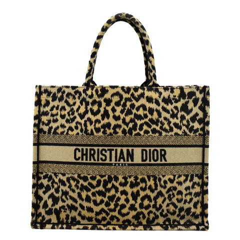 CHRISTIAN DIOR Leopard Large Book Mizza Embroidered Tote Bag Beige