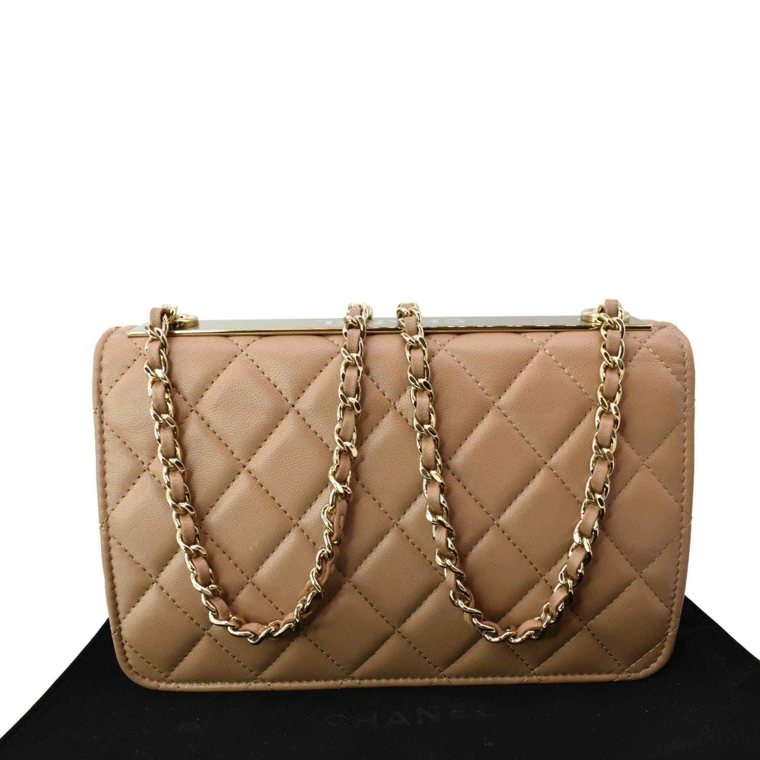 Chanel Beige Quilted Leather Wallet on Double Chain