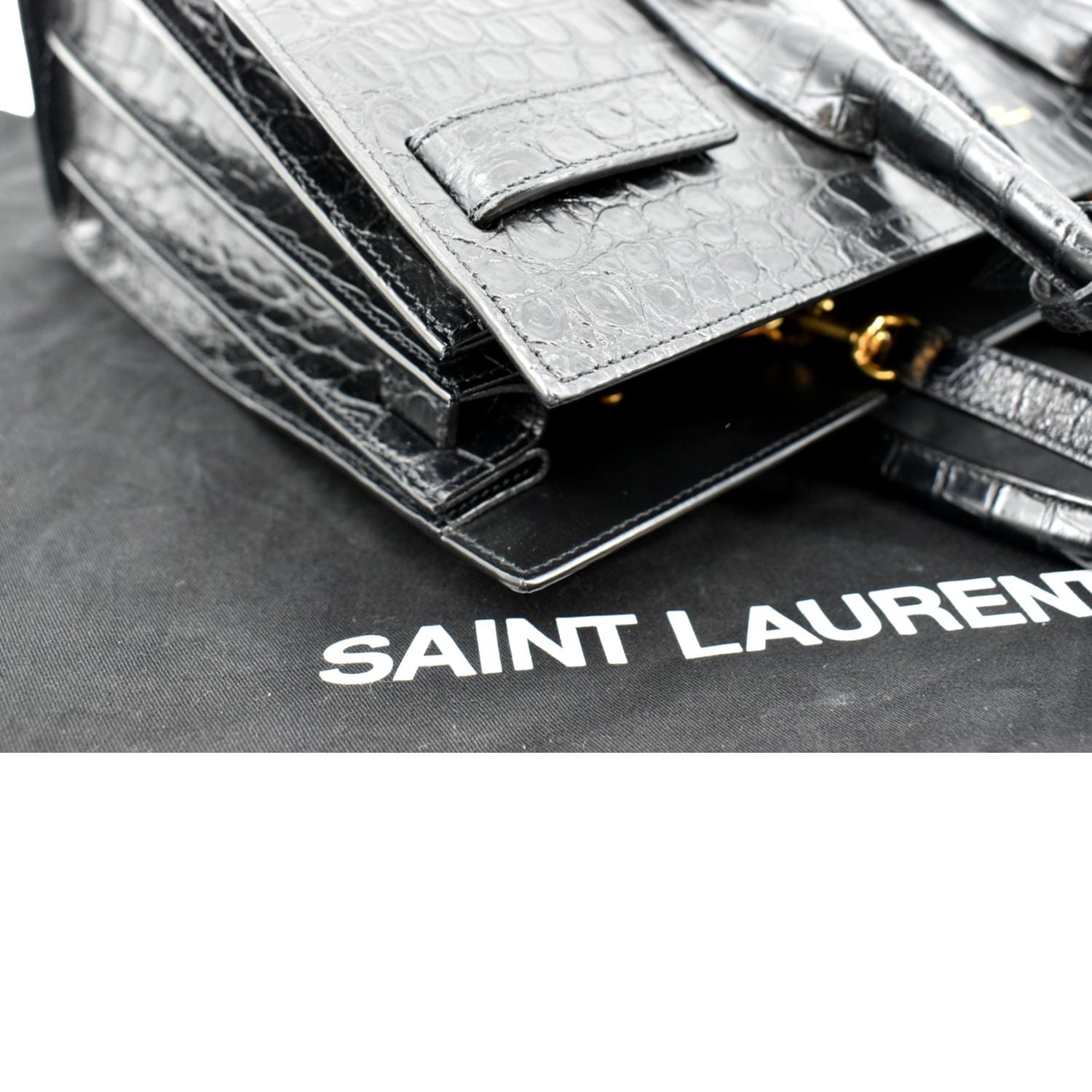 Saint Laurent White Croc Embossed Leather Baby Classic Sac De Jour Tote