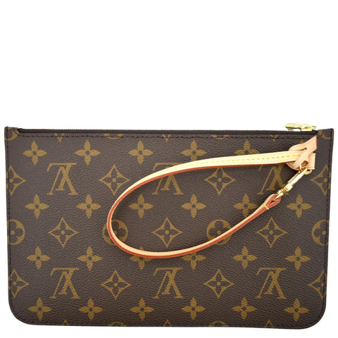 LOUIS VUITTON  Neverfull Monogram Canvas Pochette Wristlet Pouch Brown