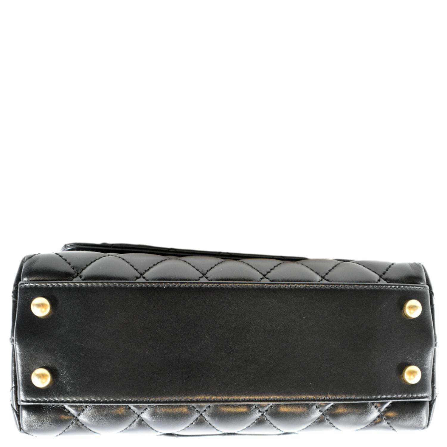 CHANEL Coco Mini Top Metal Handle Lambskin Leather Shoulder Bag Black