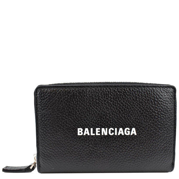 BALENCIAGA Classic Zip Around Leather Card Case Wallet Black