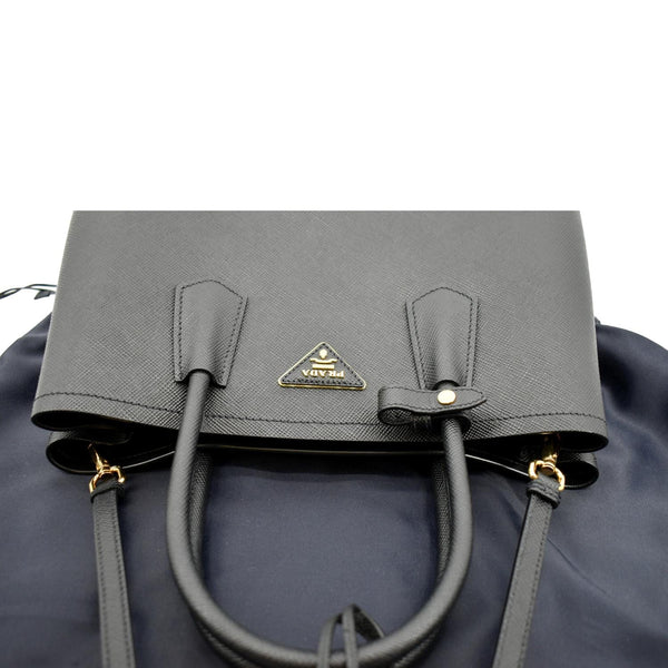 Prada Double Handle Saffiano Leather Tote Bag Black - Top