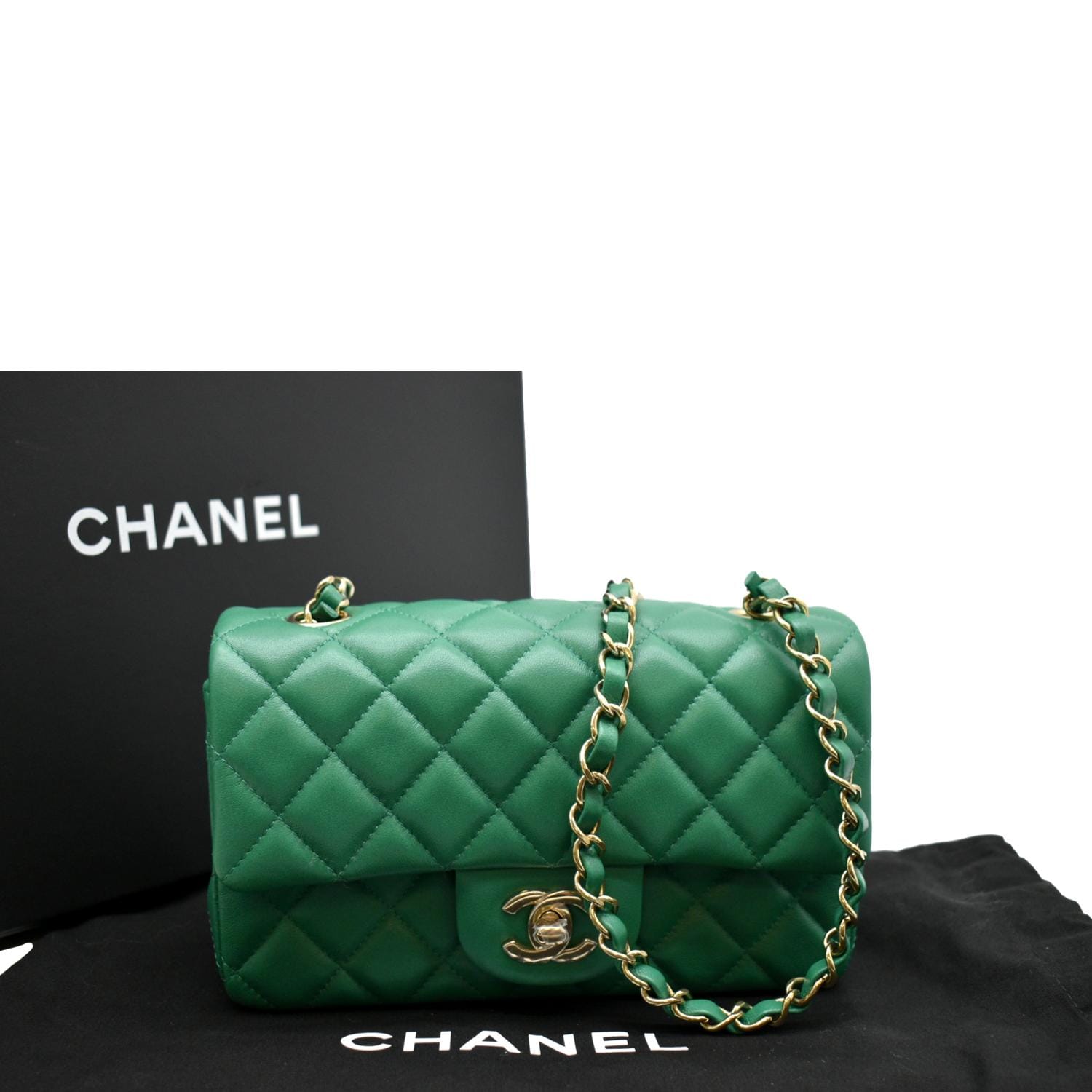 Chanel Green Quilted Lambskin Rectangular Mini Flap Bag Top Handle