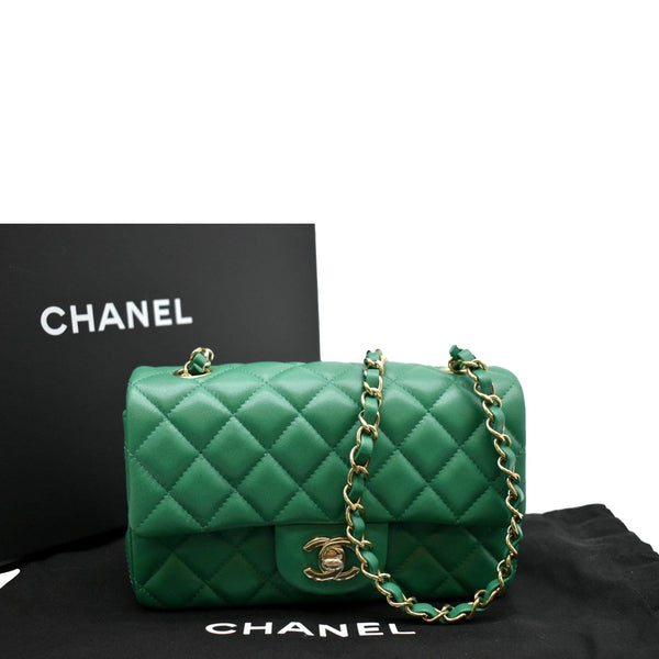 CHANEL Mini Rectangular Flap Quilted Leather Crossbody Bag Green