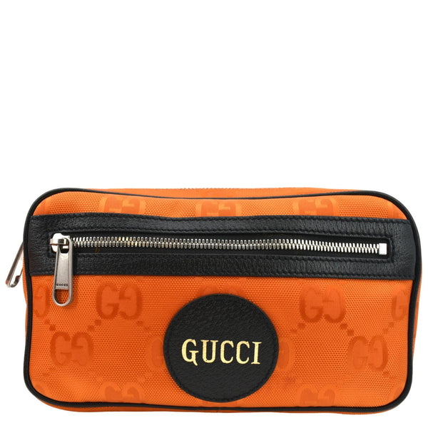 Gucci Of The Grid Nylon Leather Belt Bag Orange - Front