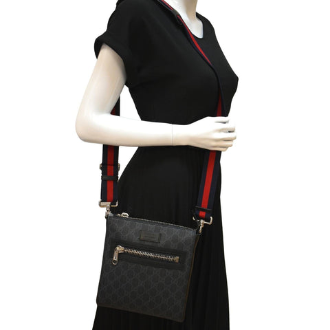 GUCCI Small GG Supreme Canvas Messenger Bag Black 523599