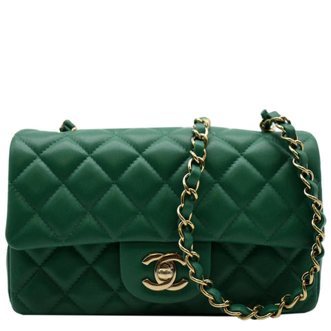 CHANEL Mini Rectangular Flap Quilted Leather Crossbody Bag Green