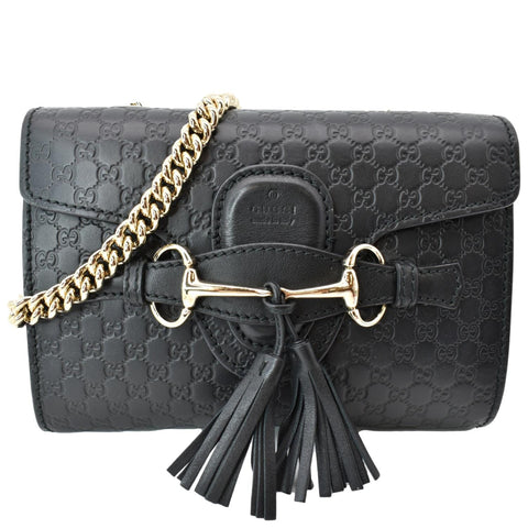 GUCCI Emily Mini Micro GG Leather Shoulder Bag Black 449636