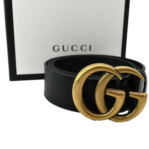 GUCCI Double G Buckle Leather Belt Black 400593 Size 95.38