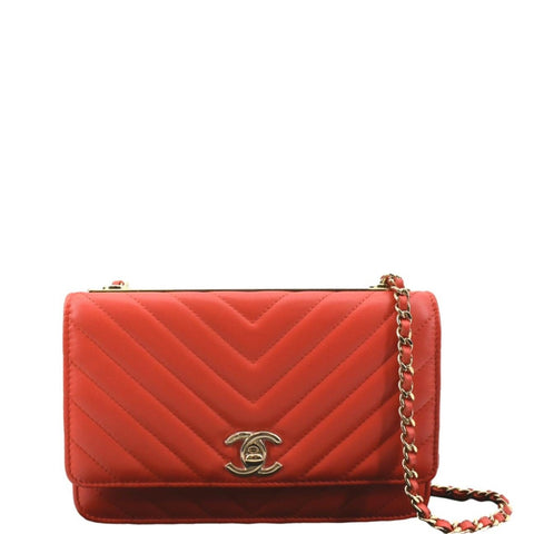 CHANEL Trendy CC Woc Lambskin Leather Crossbody Bag Red