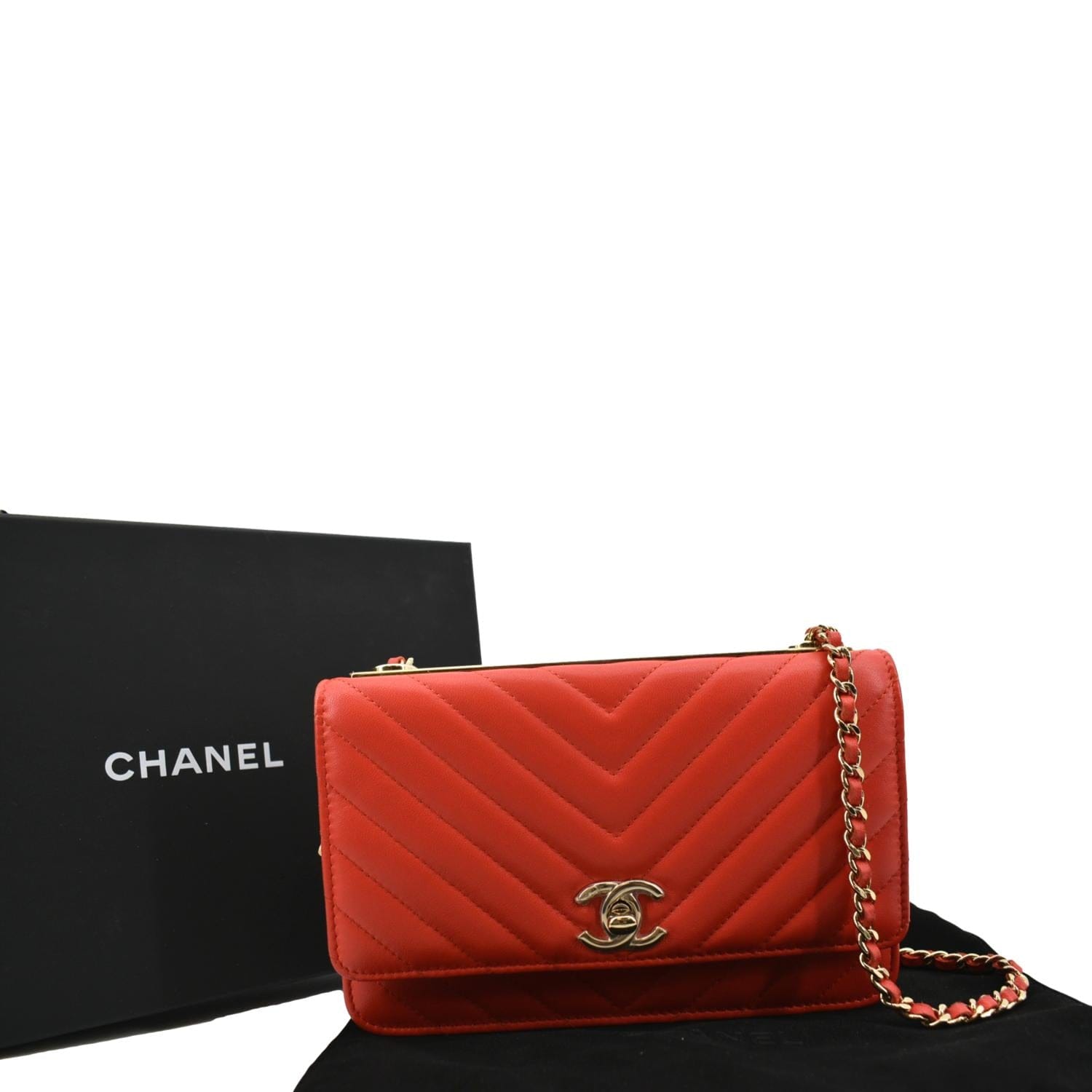 Chanel Mini Trendy CC Wallet On Chain WOC Lambskin Chevron Grey