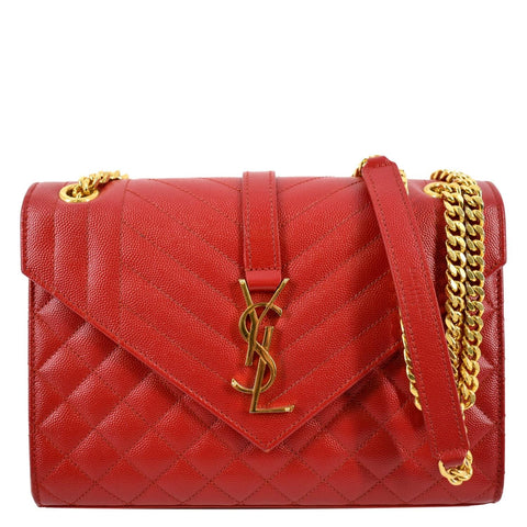 YVES SAINT LAURENT Envelope Flap Matelasse Leather Shoulder Bag Red