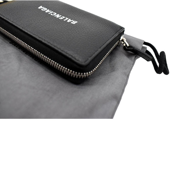 BALENCIAGA Classic Zip Around Leather Card Case Wallet Black