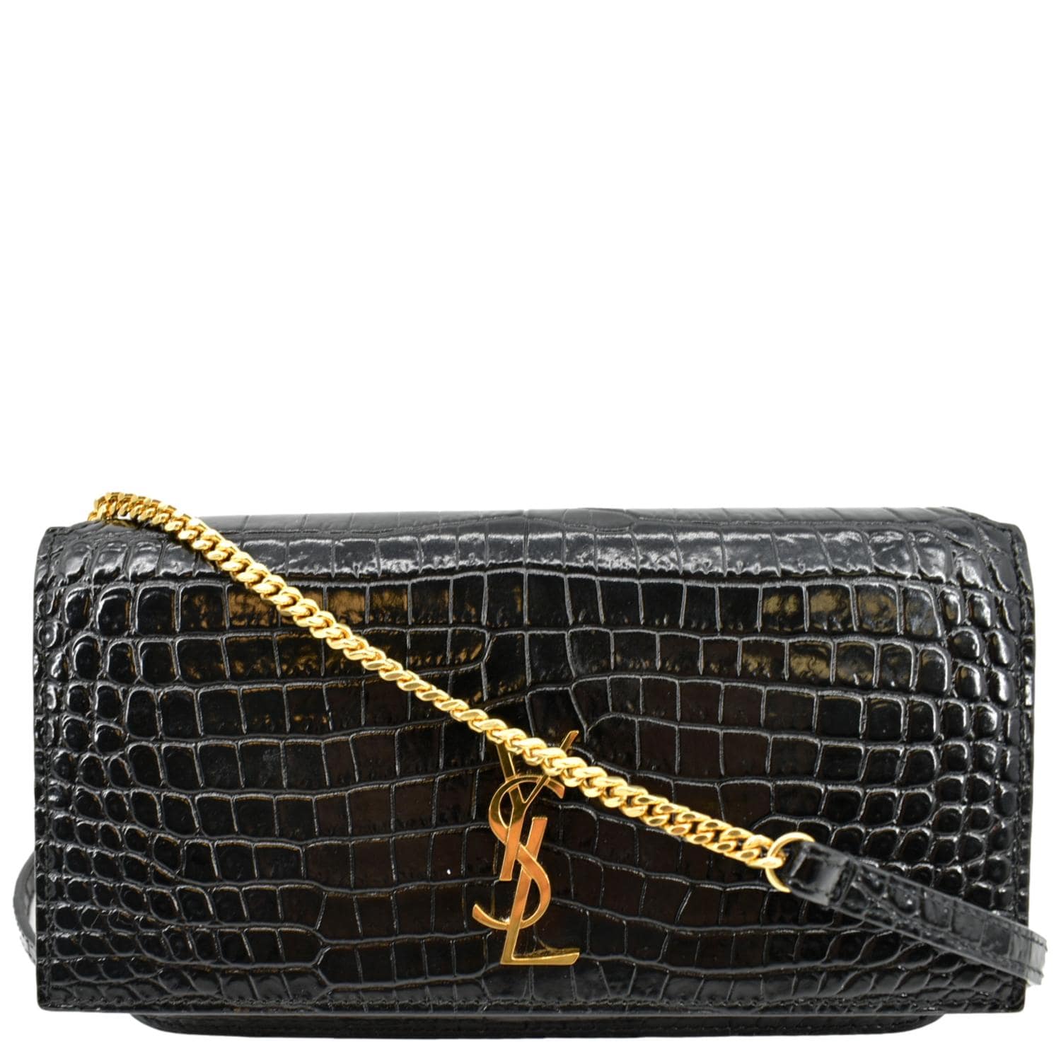 Yves Saint Laurent Kate Crocodile Leather Shoulder Bag Black - Front