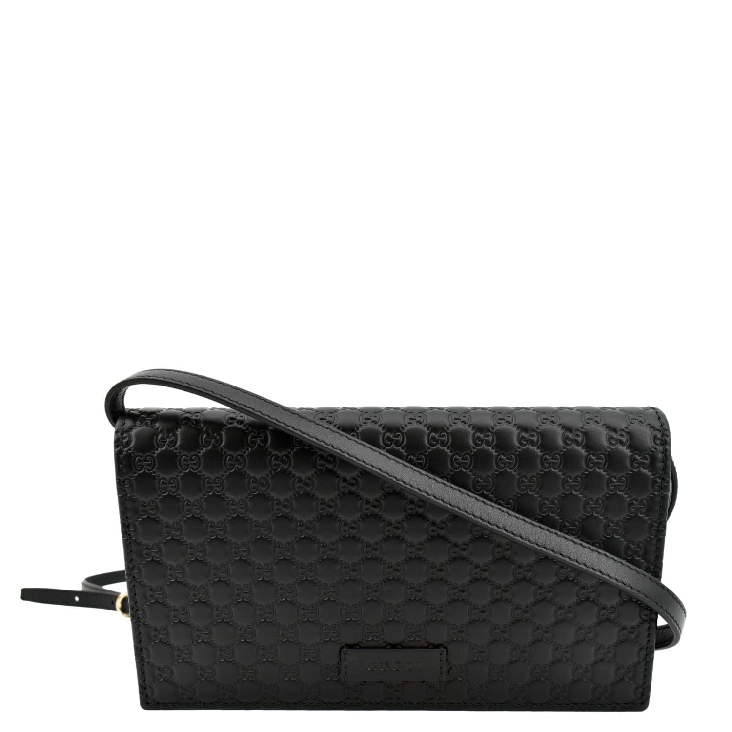 GUCCI Micro GG Leather Crossbody Wallet Black 466507