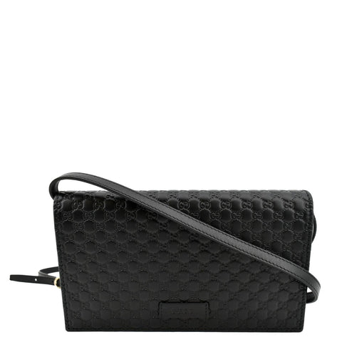 GUCCI Micro GG Leather Crossbody Wallet Black 466507
