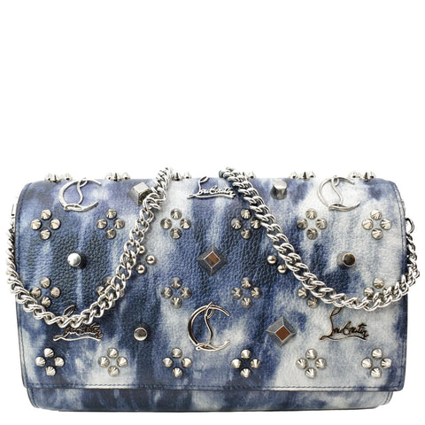 CHRISTIAN LOUBOUTIN Paloma Leather Patent Pearl Spikes Crossbody Bag Blue