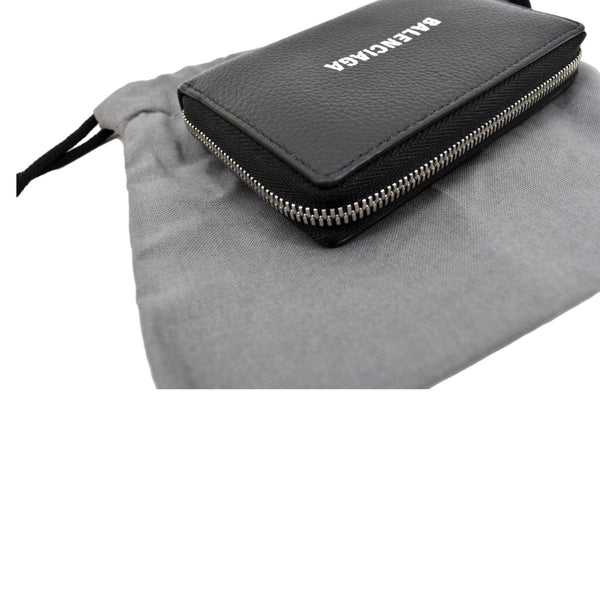 BALENCIAGA Classic Zip Around Leather Card Case Wallet Black