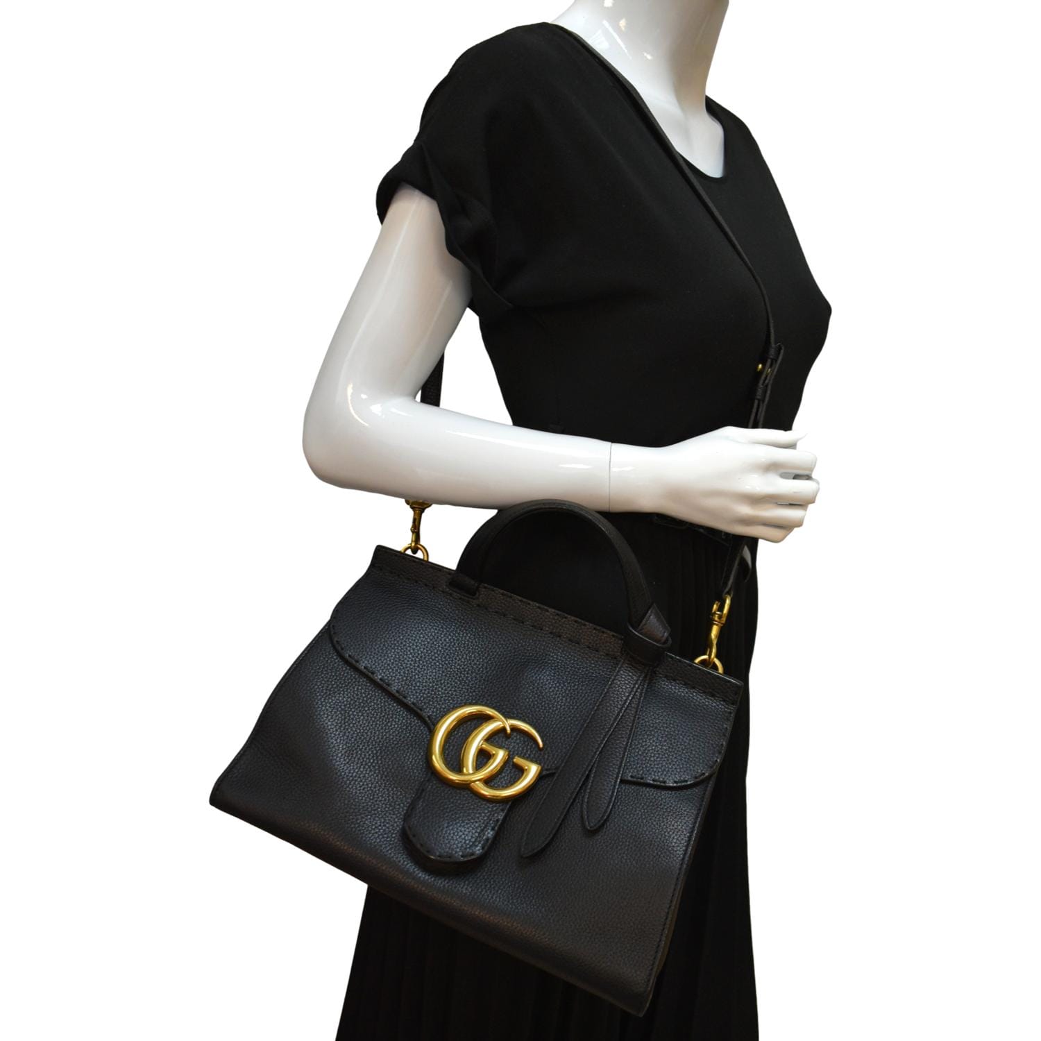 Gucci GG Marmont Leather Top Handle Shoulder Bag Black