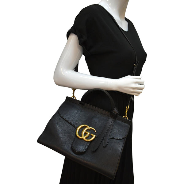 Gucci GG Marmont Leather Top Handle Shoulder Bag Black - Full View