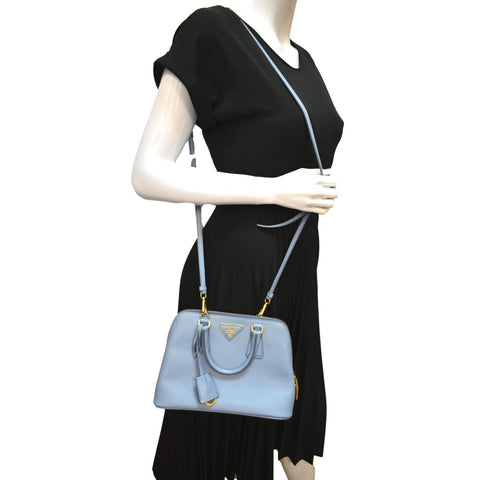 PRADA Fuoco Lux Saffiano Leather Crossbody Bag Light Blue