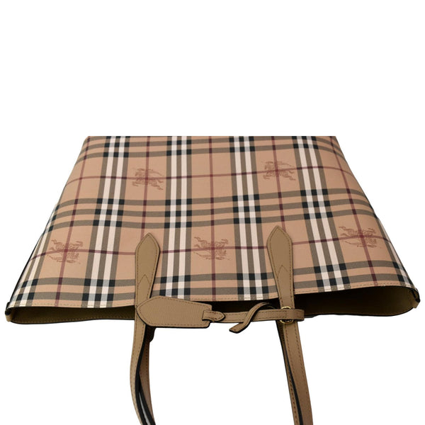 Burberry Reversible Haymarket Coated Canvas Tote Bag Tan